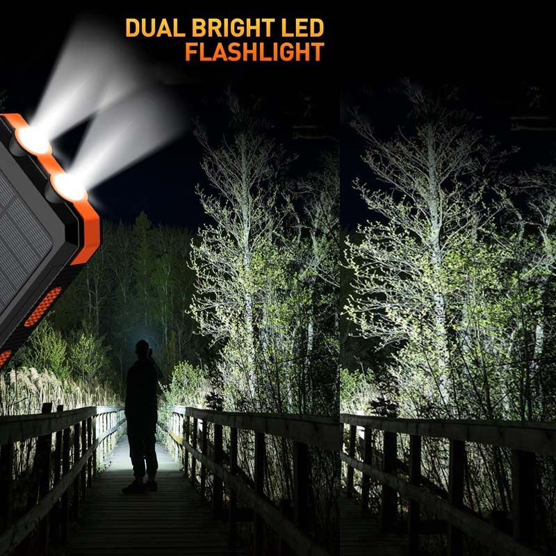 10000mAh Solar Power Bank with Dual USB and Flashlight