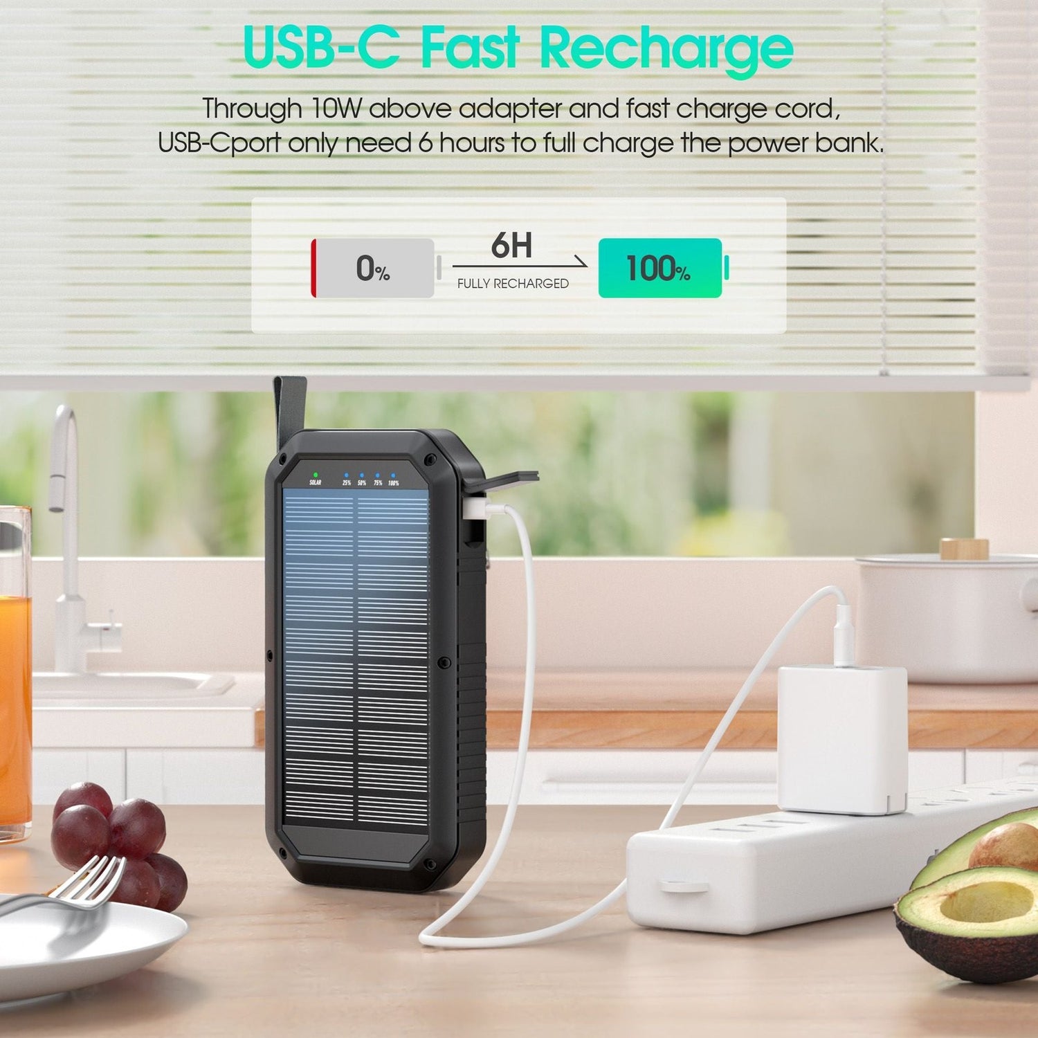 10000mAh Portable Power Bank with USB-C Cable