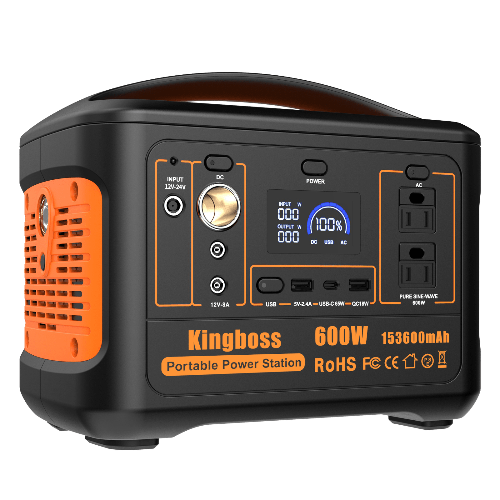 600W Portable Power Station 568Wh 153600mAh Solar Generator Backup Power With AC/DC/ PD 65W Type-c/QC3.0/Wireless Charger /Flashlight; CPAP Battery Pack Emergency Power Supply Battery Power