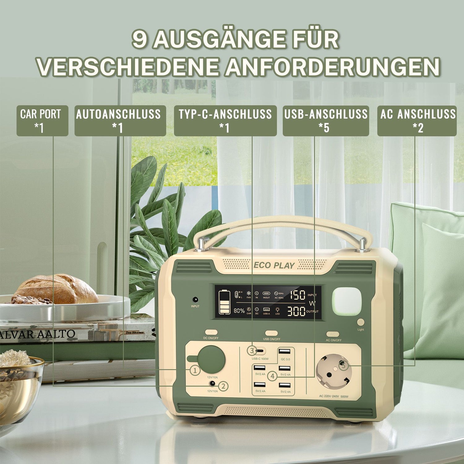 500W Portable Power Station; 484Wh Solar Generator Power Pack Battery Lithium Backup Power Supply with 2 AC Outlets; Emergency LED Light for Outdoor Adventure Camping RV Emergency