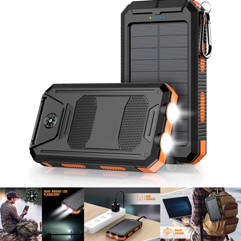 10000mAh Solar Power Bank with Dual USB and Flashlight