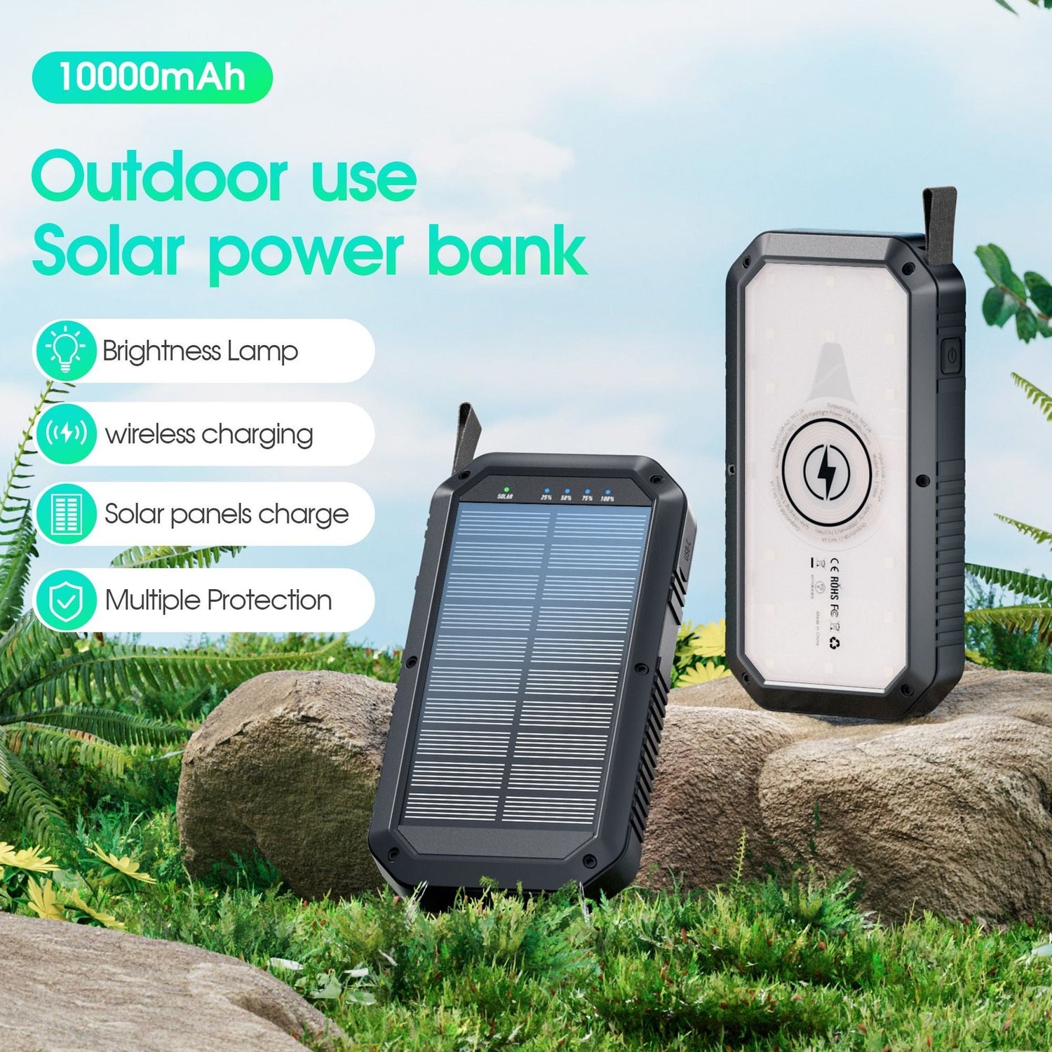 10000mAh Portable Power Bank with USB-C Cable