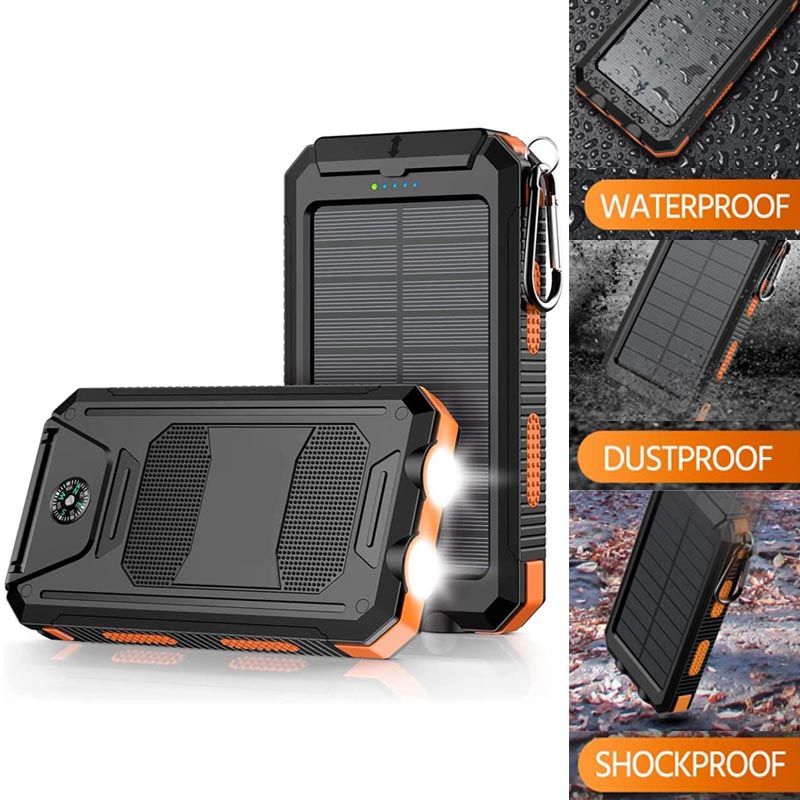 10000mAh Solar Power Bank with Dual USB and Flashlight