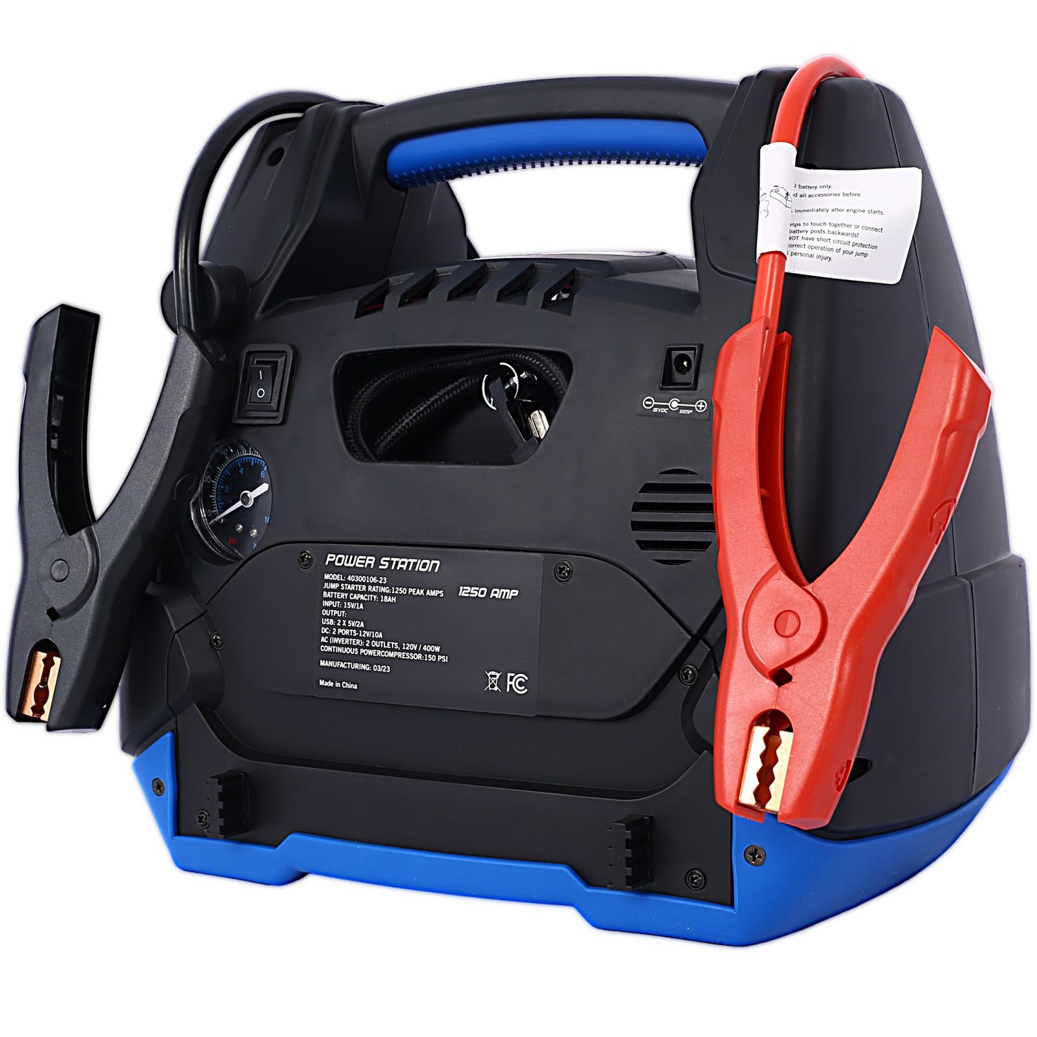 1800 Amp Rechargeable Jump Starter with Air Compressor