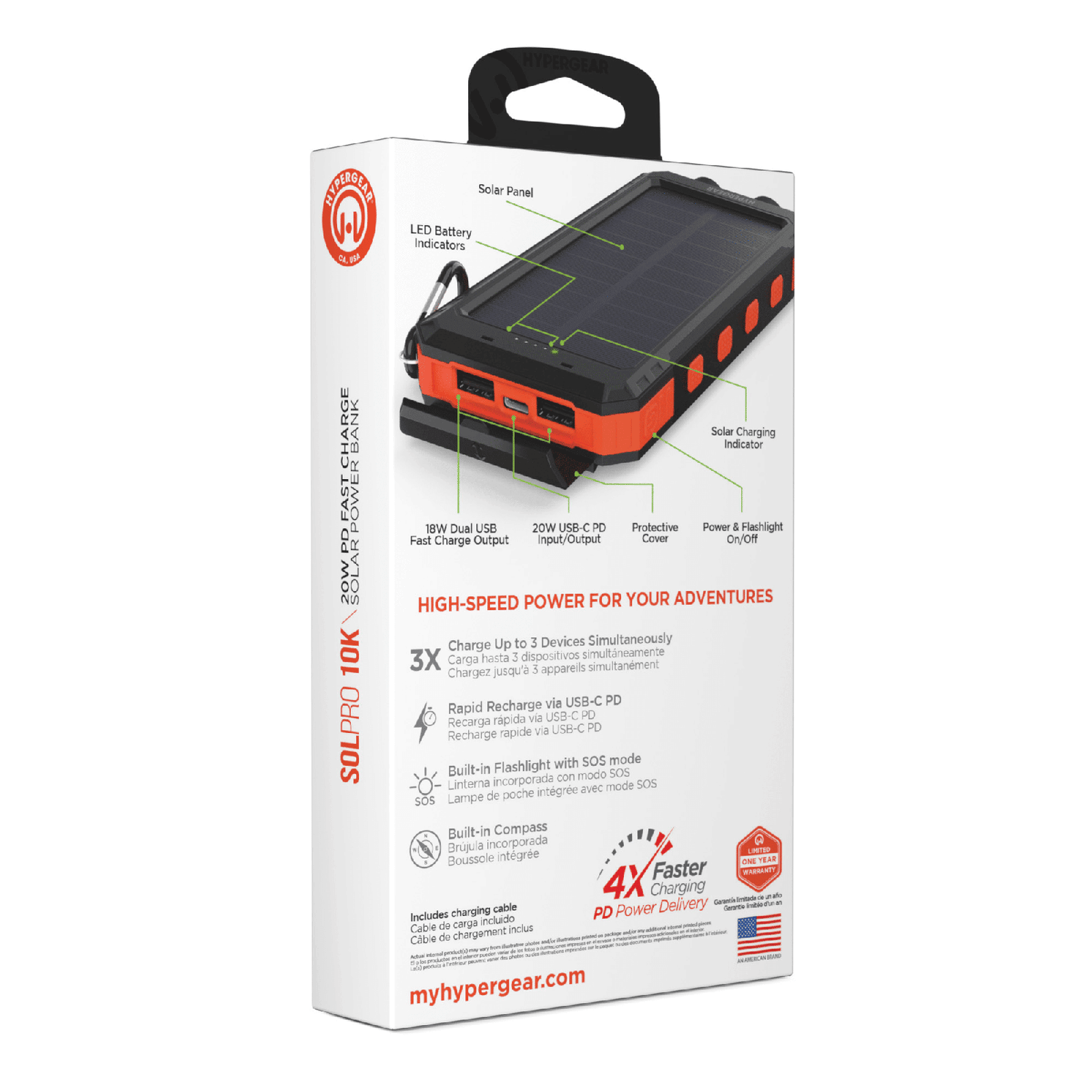 HyperGear SolPro 10000mAh Fast Charge Solar Power Bank