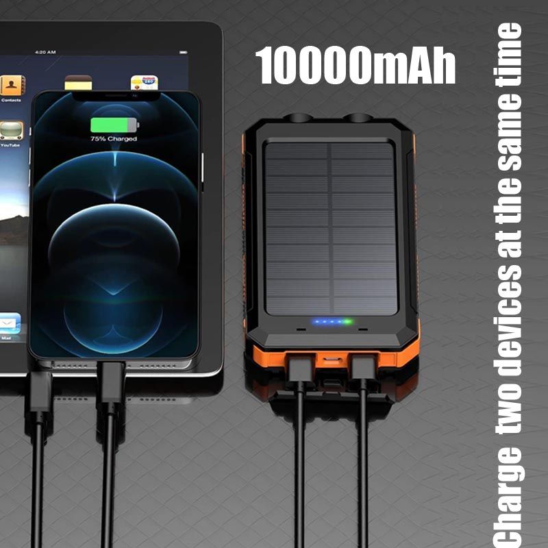 10000mAh Solar Power Bank with Dual USB and Flashlight