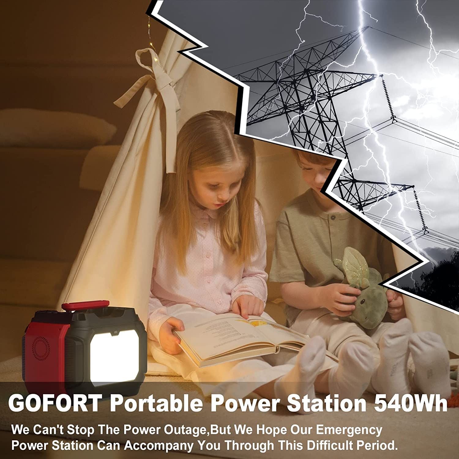 GOFORT Portable Power Station 540Wh/500W Peak 1000W 6 x AC 110V Outlets PD 60W Portable Solar Generator CPAP Battery Power Outage Supplies Emergency Backup Power for Outdoor RV/Van Camping Fishing