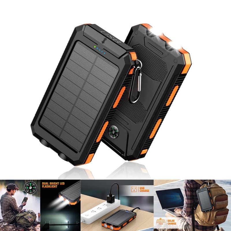 10000mAh Solar Power Bank with Dual USB and Flashlight