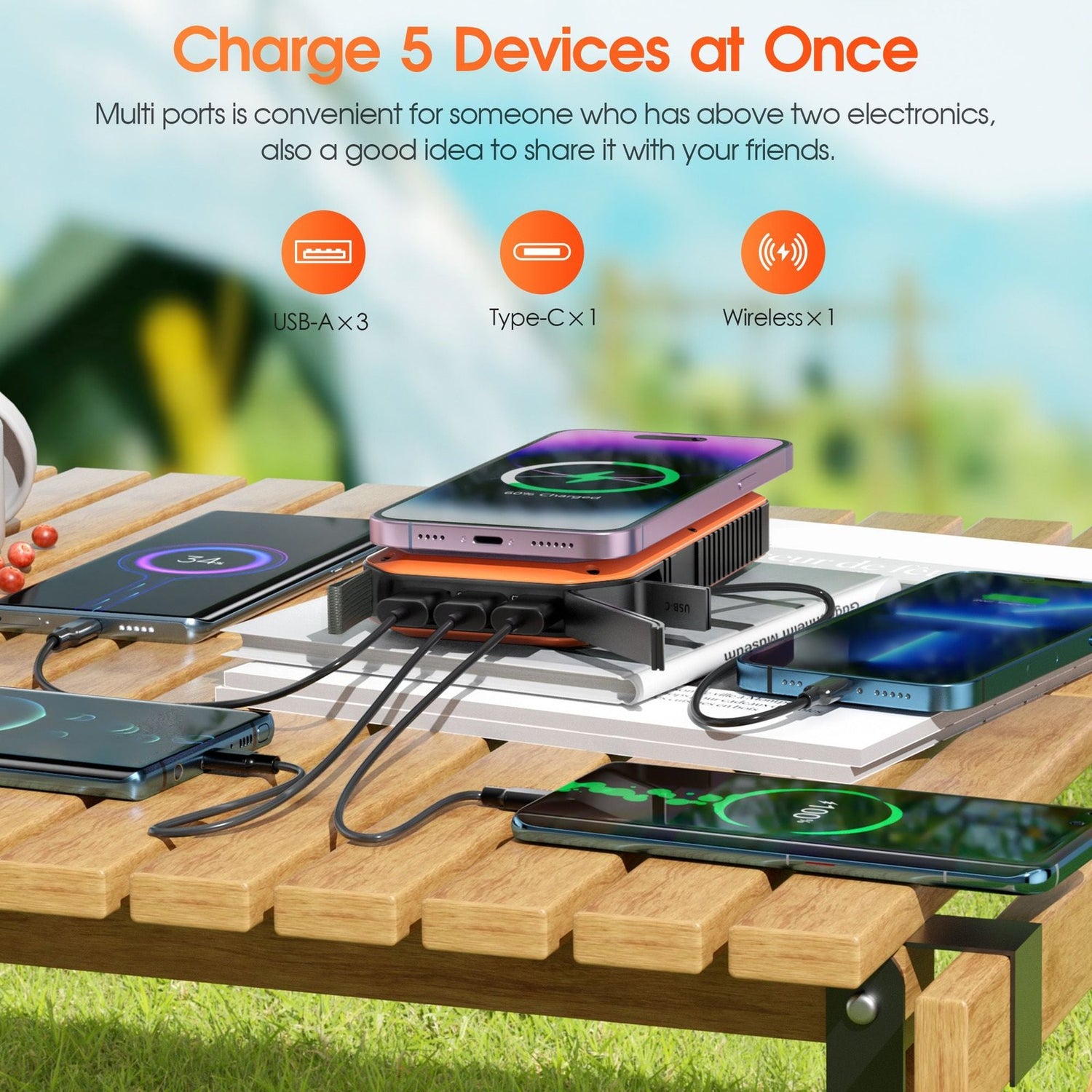 10000mAh Portable Power Bank with USB-C Cable