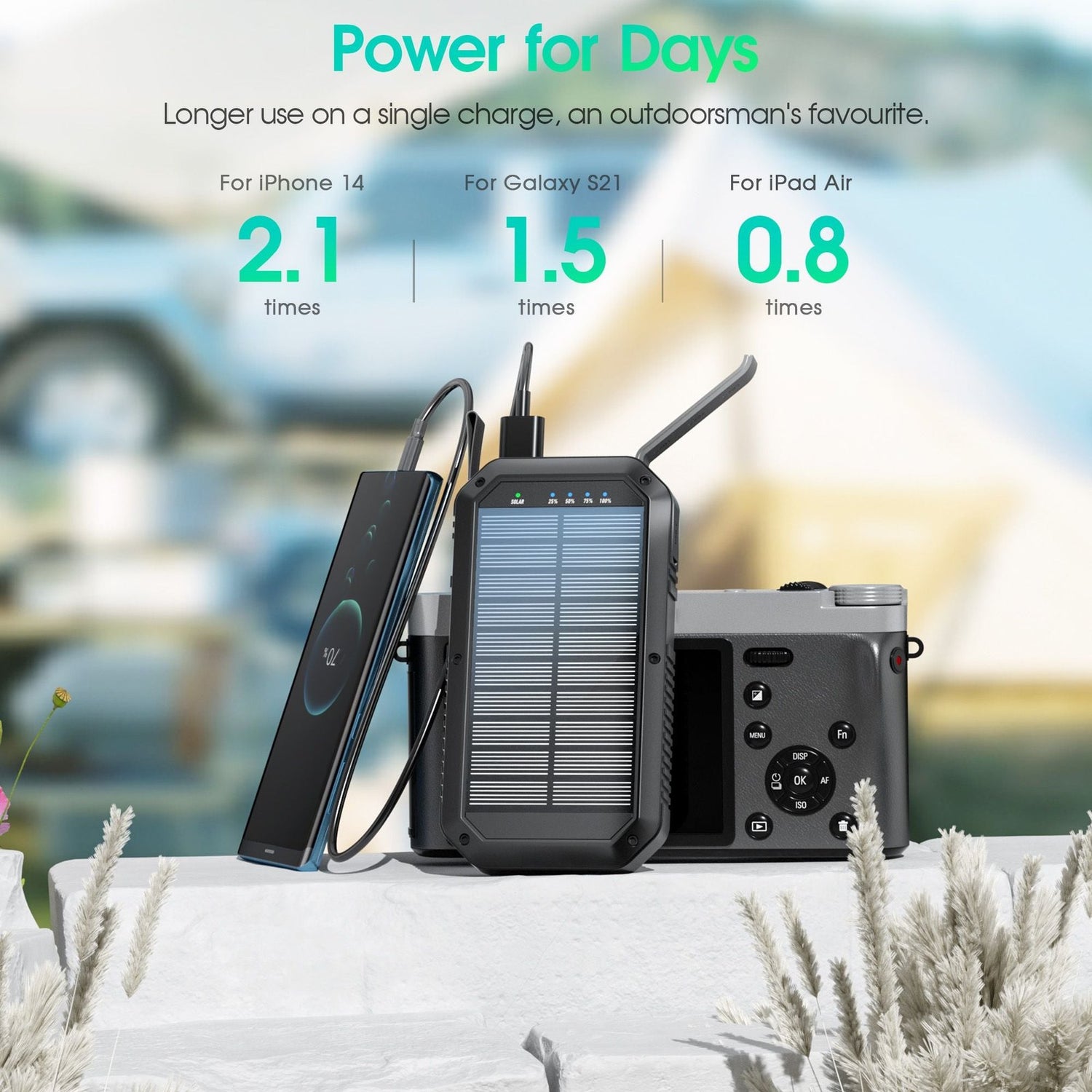 10000mAh Portable Power Bank with USB-C Cable