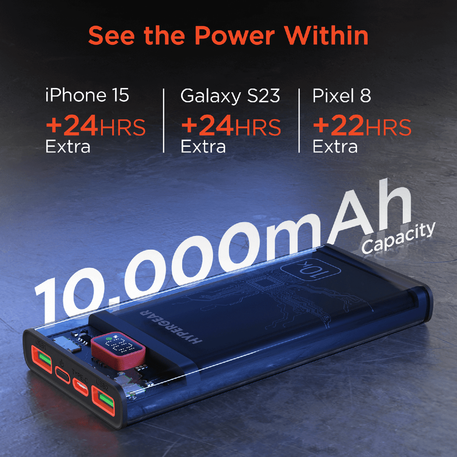 HyperGear ClearCharge 10000mAh Transparent PD Power Bank