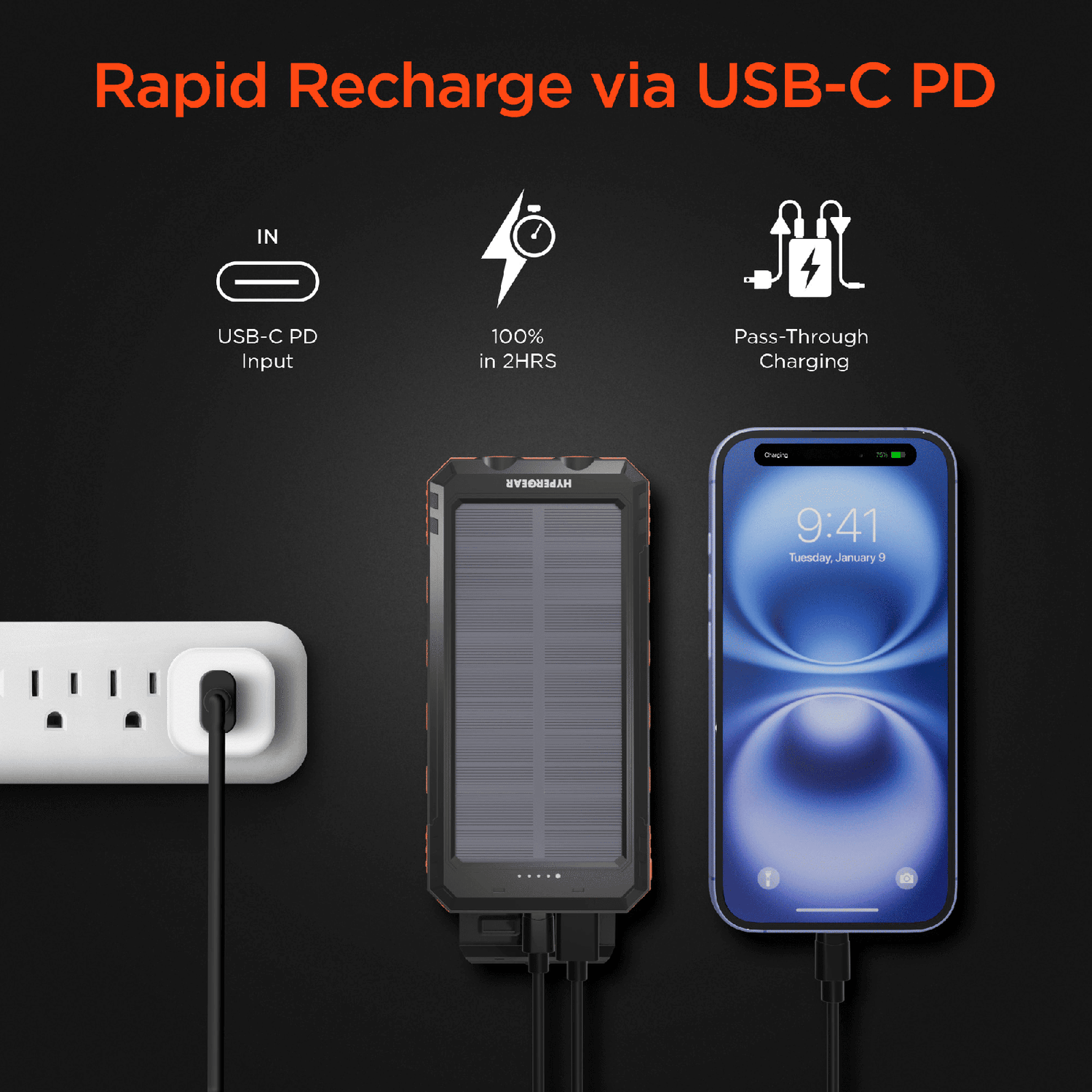 HyperGear SolPro 10000mAh Fast Charge Solar Power Bank