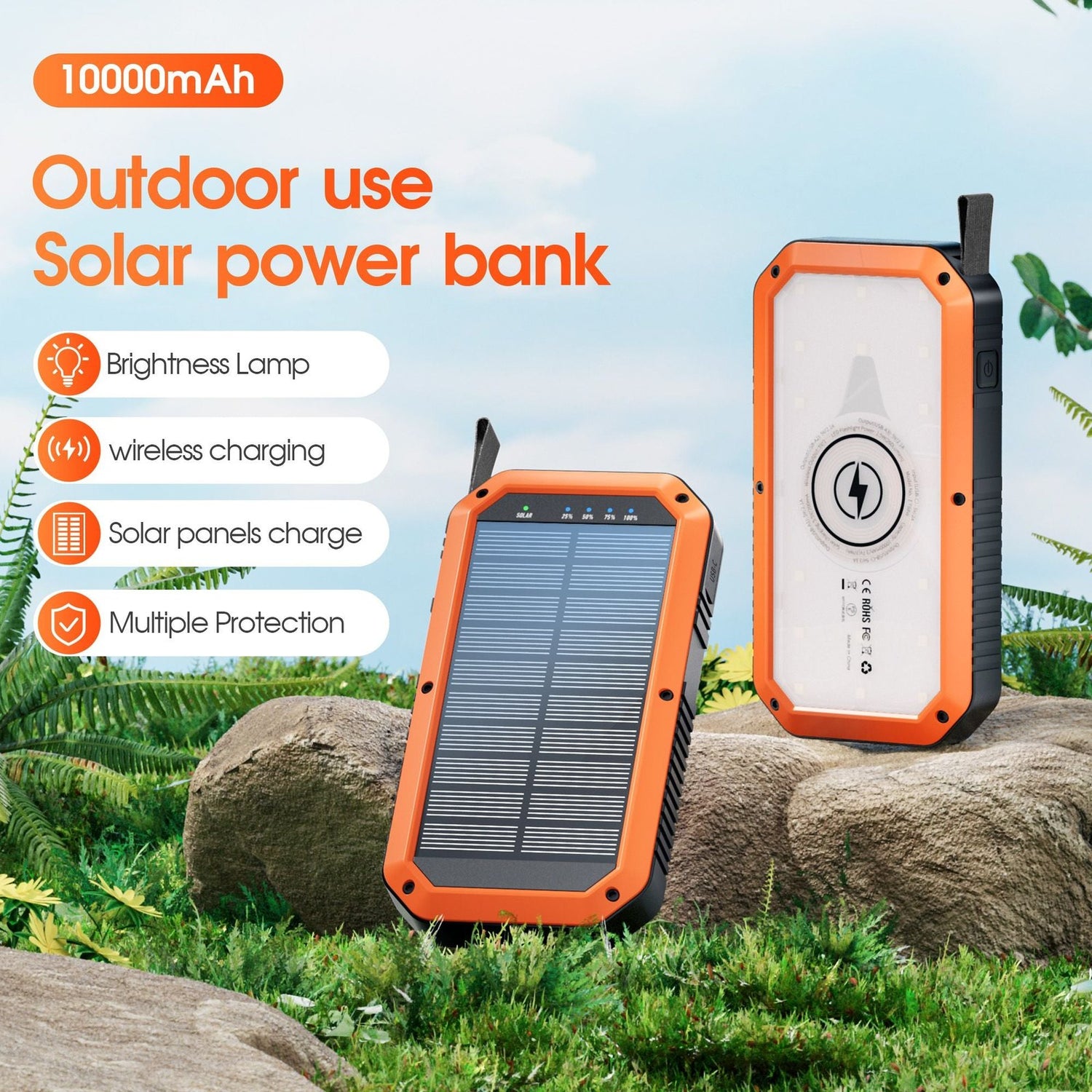 10000mAh Portable Power Bank with USB-C Cable