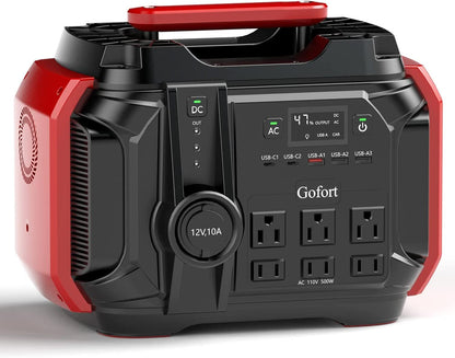 GOFORT Portable Power Station 540Wh/500W Peak 1000W 6 x AC 110V Outlets PD 60W Portable Solar Generator CPAP Battery Power Outage Supplies Emergency Backup Power for Outdoor RV/Van Camping Fishing