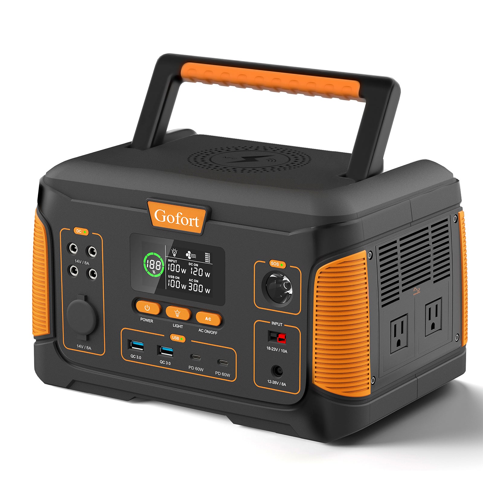 GOFORT Portable Power Station 932Wh/1000W Wireless Charger 15W PD 60W Type-C/QC3.0/Outlets Solar Generator/Emergency Backup Power for Home Outdoor RV Camping or Fishing.