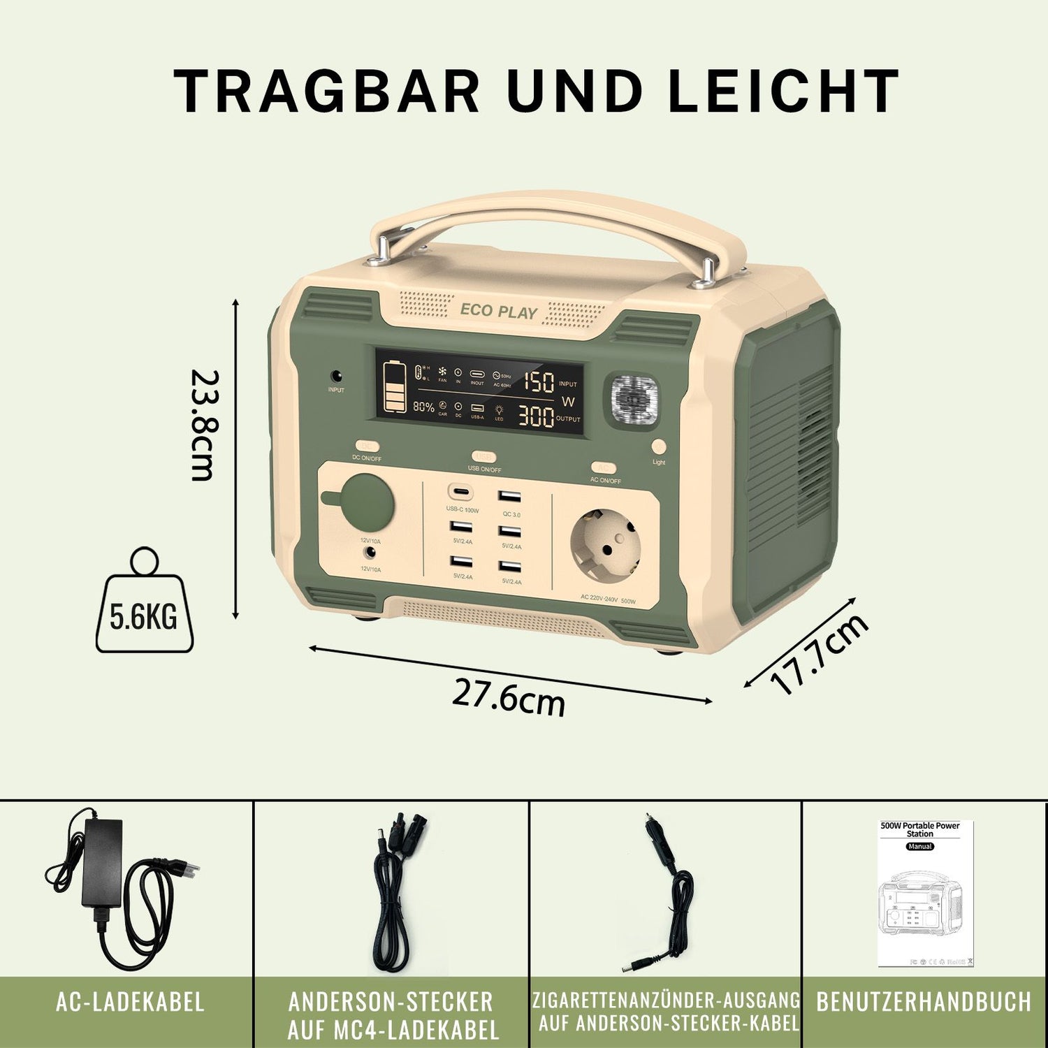 500W Portable Power Station; 484Wh Solar Generator Power Pack Battery Lithium Backup Power Supply with 2 AC Outlets; Emergency LED Light for Outdoor Adventure Camping RV Emergency